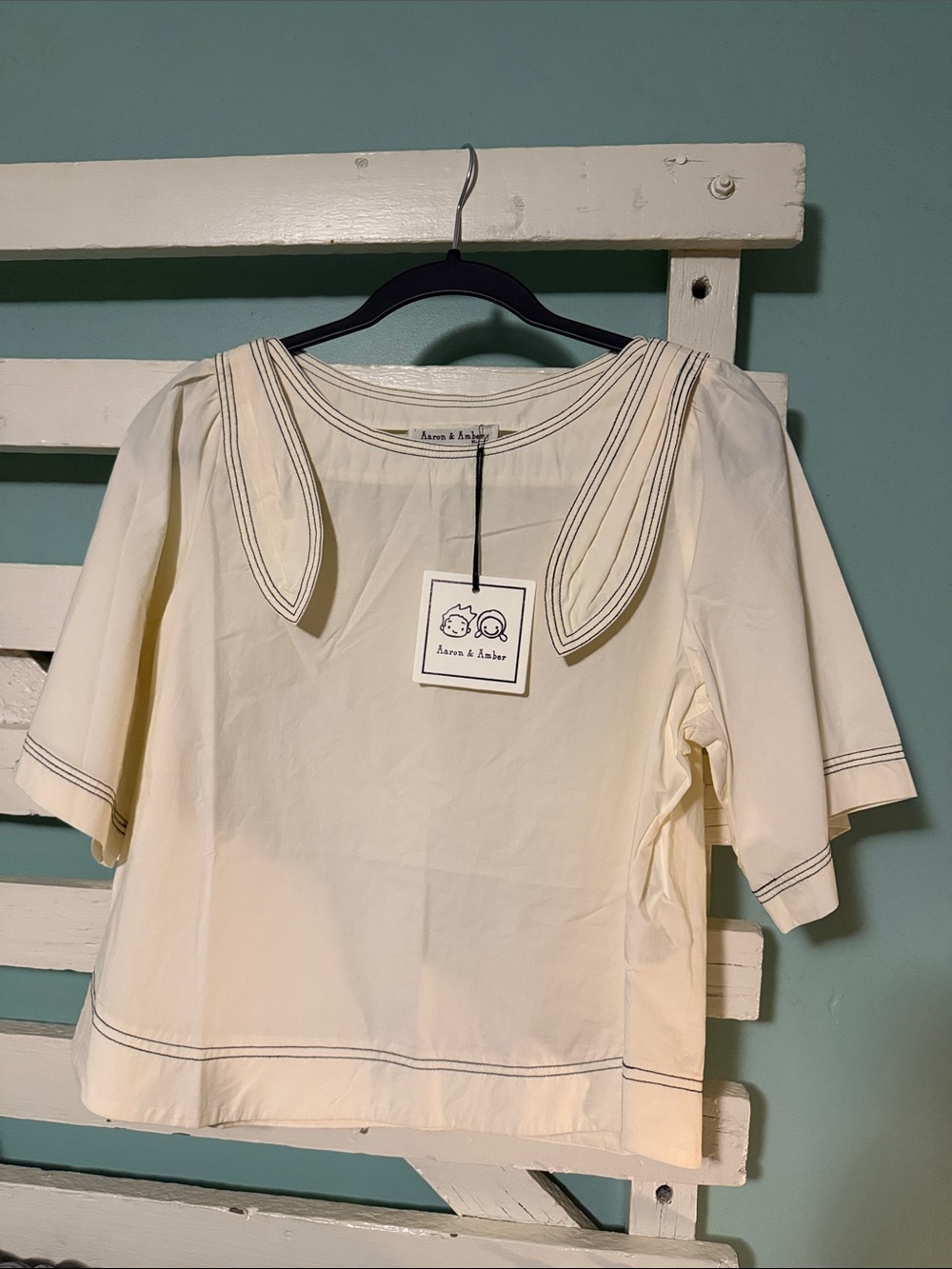 Aaron & Amber Shoulder Ribbon Lovely A-Line Blouse with Stitches